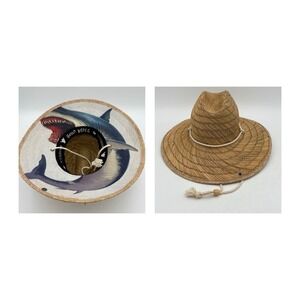 Peter‎ Grimm Shark Straw Lifeguard Hat Good Vibes Wide Brim Sun Beach Surf Mens